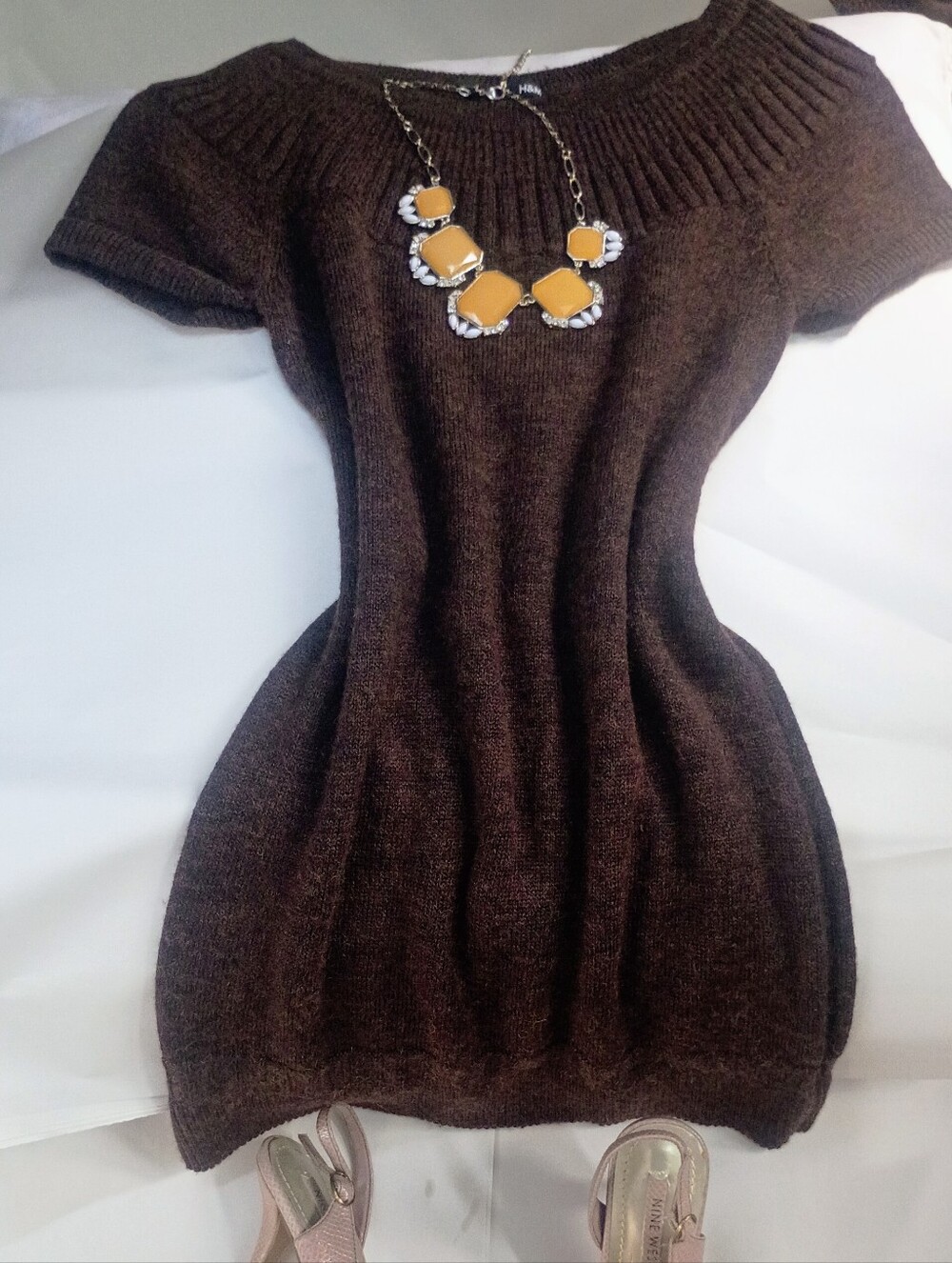 H&M Brown Short-Sleeve Women's Sweater Dress